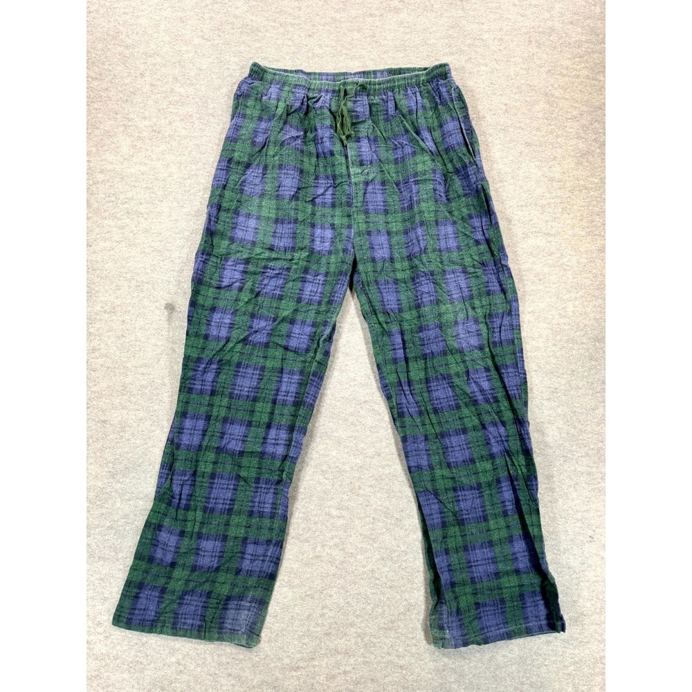 Metropolitan Flannel Pajama Pants Men XL Green Blue Gingham Plaid Cotton Pleated